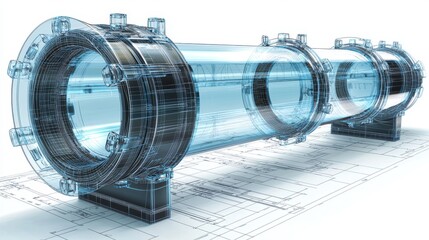 Wall Mural - wire-frame rendering of an industrial valve with visible and invisible layers separated by orthograp