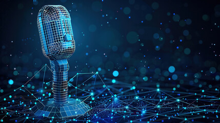 Wall Mural - A vintage microphone made by low poly wireframe digital background