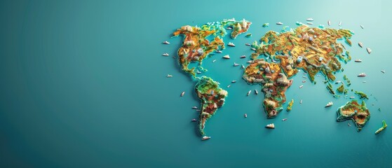 a blue background with a map of the world on it