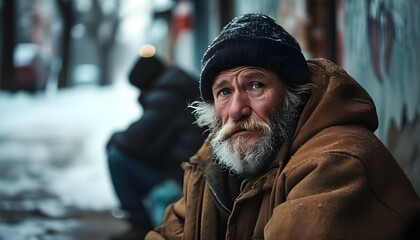 Wall Mural - Lonely Figure on a Chilly Street, Symbolizing the Struggles of Homelessness