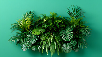 Sticker - Set Lush Green Tropical Plants Bushes Monstera