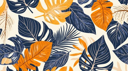 A simple abstract contemporary pattern featuring hand-drawn flower and leaf textures, perfect for a vibrant boho look.