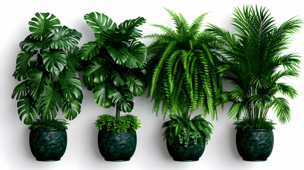 Sticker - Set Lush Green Tropical Plants Bushes Monstera