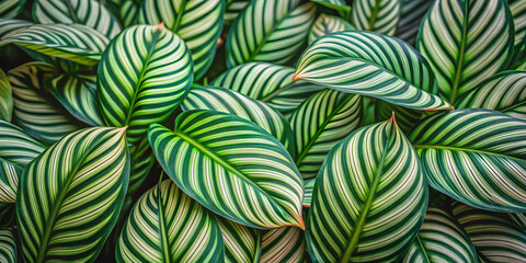 Sticker - Close up of intricate Calathea Orbifolia leaves with unique patterns and colors, Calathea Orbifolia, close-up, leaves, tropical