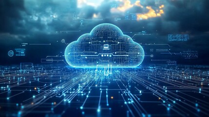 Wall Mural - digital cloud computing network with circuit board background
