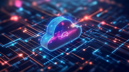 Wall Mural - abstract cloud computing symbol over circuit board