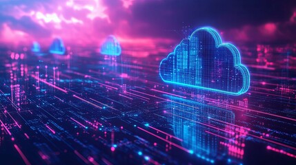 Wall Mural - abstract cloud computing illustration with glowing lines