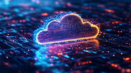 Wall Mural - glowing cloud icon on abstract digital circuitry