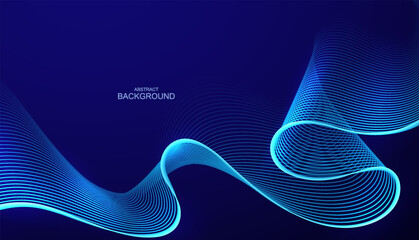 Wall Mural - glowing blue wavy lines on dark blue background. futuristic dynamic wave concept.