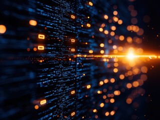 Aufkleber - Abstract digital data flow background featuring bright lights and dynamic patterns.