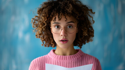 Wall Mural - Shocked Young Woman Reading Document Isolated