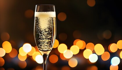 Wall Mural - Celebratory champagne glass shimmering amidst enchanting bokeh lights