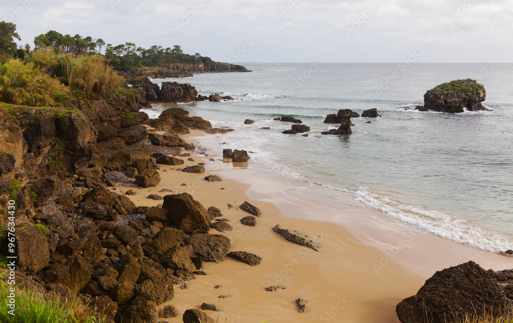 Playa Ris Cantabria, Spain, landscapes along short coastal walk between two town ...