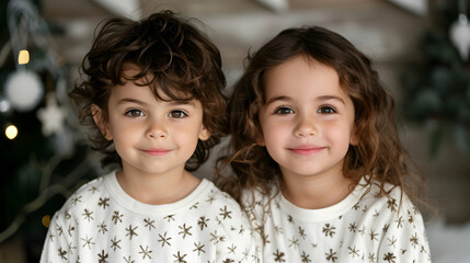 Poster - Siblings Sitting Side Side Wearing Christmas