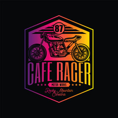 Wall Mural - Cafe racer custom motorcycle. Original vector illustration in vintage style isolated on black background. T-shirt design.