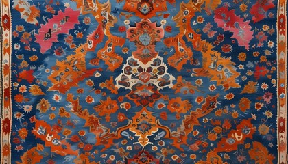 Wall Mural - Vibrant close-up of an intricate Persian rug showcasing traditional patterns and rich textures