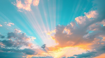 Vibrant sunset sky with clouds and sun rays