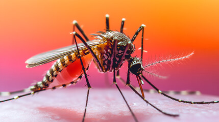 Close-Up of Mosquito Feeding on Skin, Disease Transmission Vector, Detailed Anatomy, Macro Photography