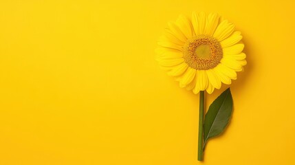 Wall Mural - Single Yellow Sunflower on a Yellow Background