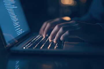 Canvas Print - Hands Typing on a Laptop in the Dark