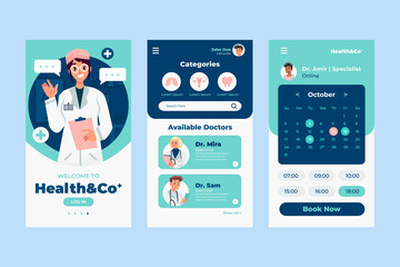 Hand drawn flat health services app design template set