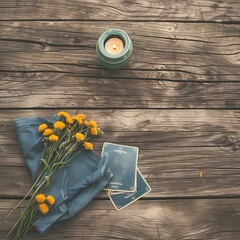 Canvas Print - bouquet of flowers, tarot cards and cup of coffee 