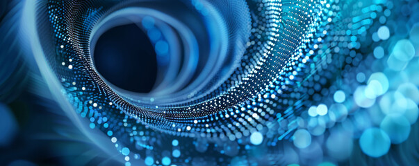 Wall Mural - a mesmerizing blue abstract background featuring swirling patterns and luminous particles creating a