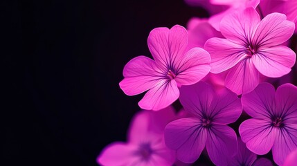 Poster - Vibrant Pink Flowers on Black Background