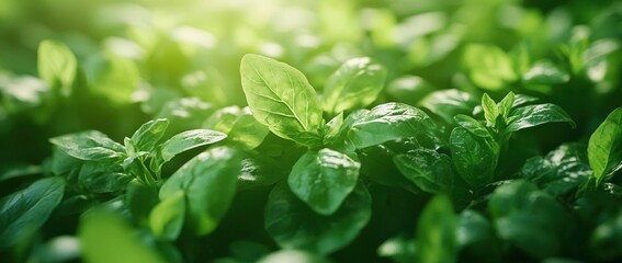 Close-up of lush green leaves in sunlight, perfect for nature, growth, and spring themes.