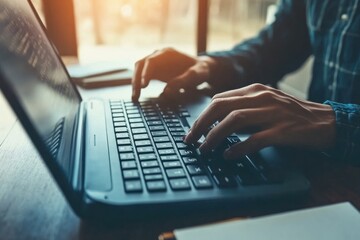 Canvas Print - Close-up of Typing Hands on a Laptop Keyboard