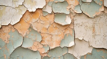 Canvas Print - A close-up of a weathered wall with peeling paint in various colors and textures.