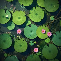 Sticker - A Bird's Eye View of Lotus Leaves on a Pond