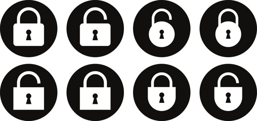 Wall Mural - set of lock icon. lock unlock symbol. white lock icon on black circle vector illustration.