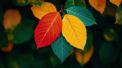 Sticker - Vibrant Autumn Leaves in Red, Yellow and Green