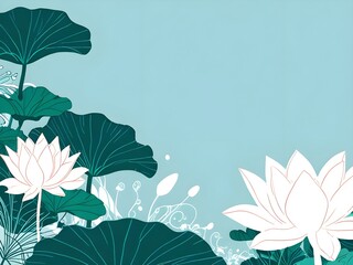 Canvas Print - Lotus Flower with Leaves and Background