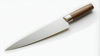 Kitchen knife with a white handle isolated on white background, kitchen, knife, utensil, cutlery, sharp, cooking, chef