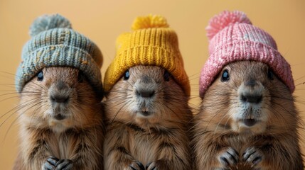 Wall Mural - Group of beaver in funky colourful outfits