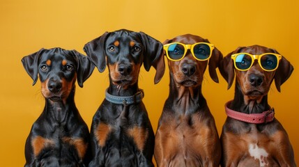 Poster - Group of Doberman puppies  in sunglasses