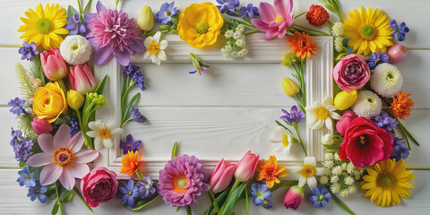 Sticker - Spring flowers in a beautiful frame arrangement, spring, flowers, frame, garden, blooming, colorful, vibrant, petals