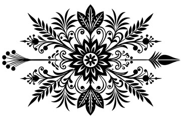 Wall Mural - White and black ornament with floral elements.