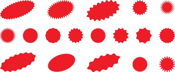 Poster - Starburst red sticker set - collection of special offer sale oval and round shaped sunburst labels and badges. Promo stickers with star edges. Vector.