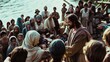 © VK Studio - A historical scene depicting a man surrounded by followers by a lakeside, evoking a sense of reverence and storytelling.