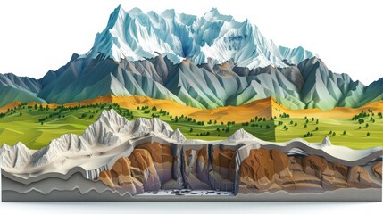 Sticker - Cross-section of a mountain range, explaining the geological forces that create mountains through tectonic activity.