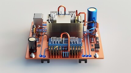 Wall Mural - Cross-section of a step-up (boost) converter circuit, illustrating how it increases input voltage to a higher output voltage using an inductor and switch