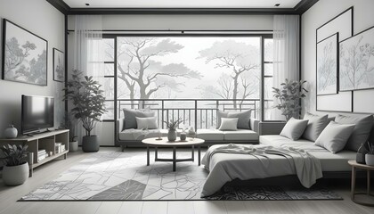 Photo interior modern design room 3d illustration;