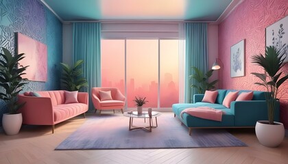 Photo interior modern design room 3d illustration;