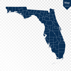 Wall Mural - Transparent - High Detailed Blue Map of Florida. Vector eps10.	
