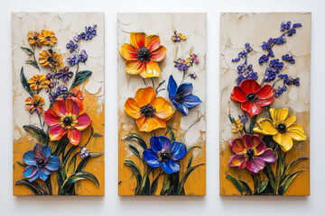 Wall Mural - Oil paintings artwork, floral spring summer triptych, blooming flowers