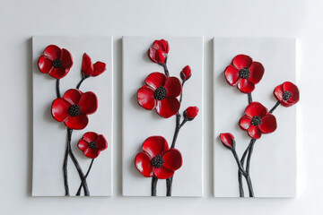 Wall Mural - Oil paintings artwork, floral spring summer triptych, blooming poppy flowers