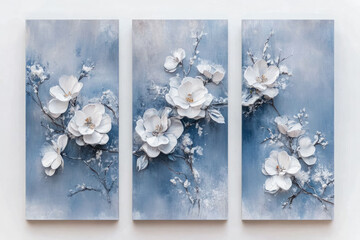 Wall Mural - Oil paintings artwork, floral spring scenics triptych, blooming sakura branch